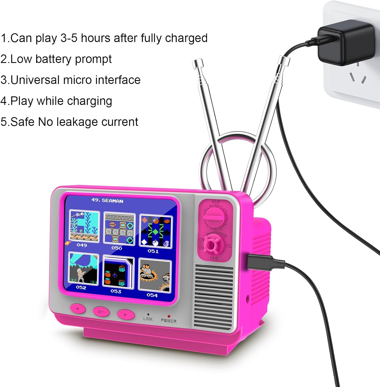 EASEGMER Handheld Games - GV300S 168 Classic Retro Video Game with 3.0 Inch Screen Electronic Mini TV Style Support Connecting TV and Two Players (Red)