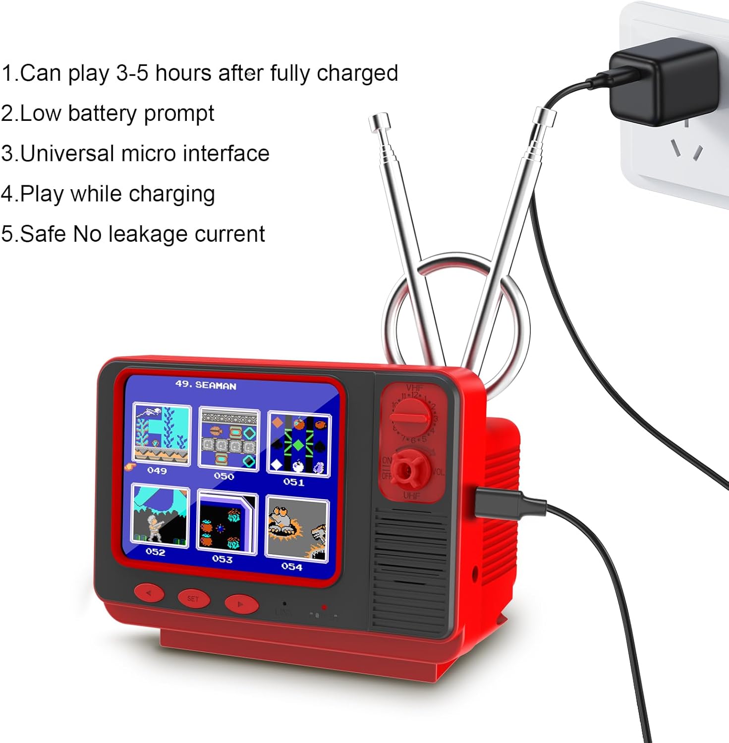 EASEGMER Handheld Games - GV300S 168 Classic Retro Video Game with 3.0 Inch Screen Electronic Mini TV Style Support Connecting TV and Two Players (Red)