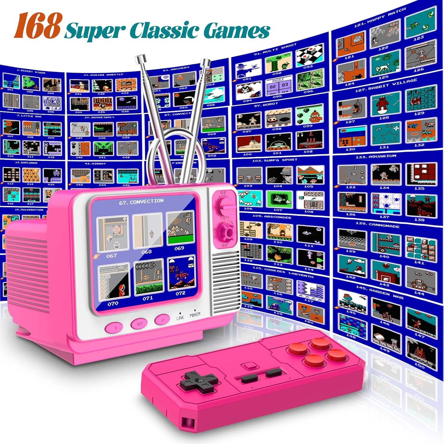 EASEGMER Handheld Games - GV300S 168 Classic Retro Video Game with 3.0 Inch Screen Electronic Mini TV Style Support Connecting TV and Two Players (Red)