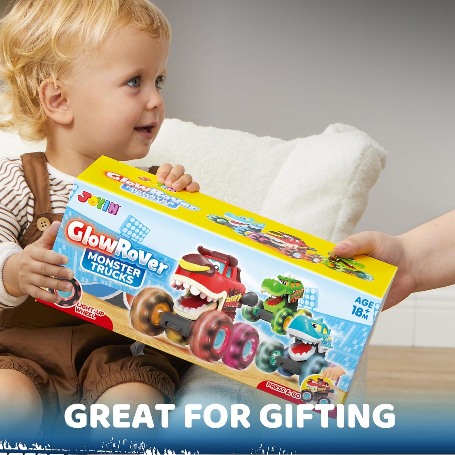 3 Pack Monster Truck Toy - Motion Activated Light-Up Cars for Toddlers