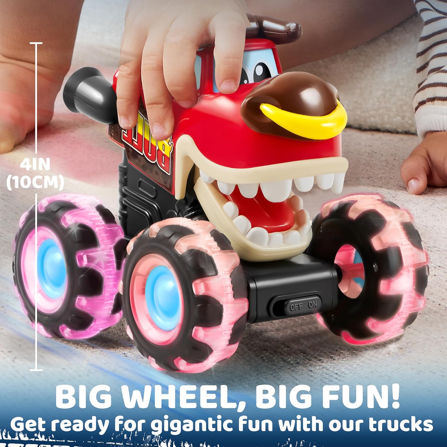 3 Pack Monster Truck Toy - Motion Activated Light-Up Cars for Toddlers