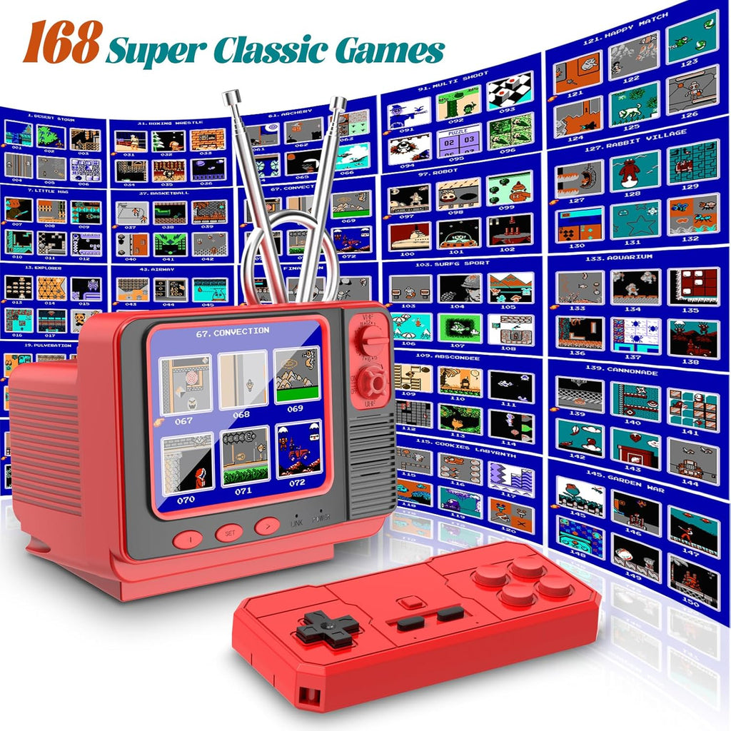 EASEGMER Handheld Games - GV300S 168 Classic Retro Video Game with 3.0 Inch Screen Electronic Mini TV Style Support Connecting TV and Two Players (Red)
