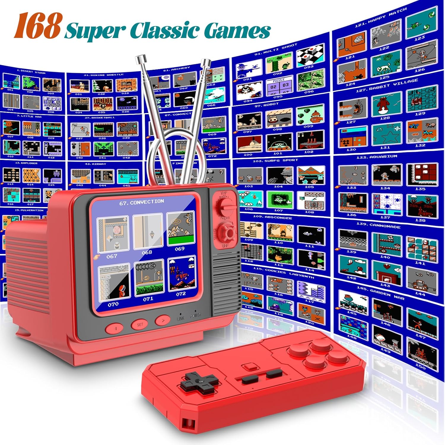 EASEGMER Handheld Games - GV300S 168 Classic Retro Video Game with 3.0 Inch Screen Electronic Mini TV Style Support Connecting TV and Two Players (Red)